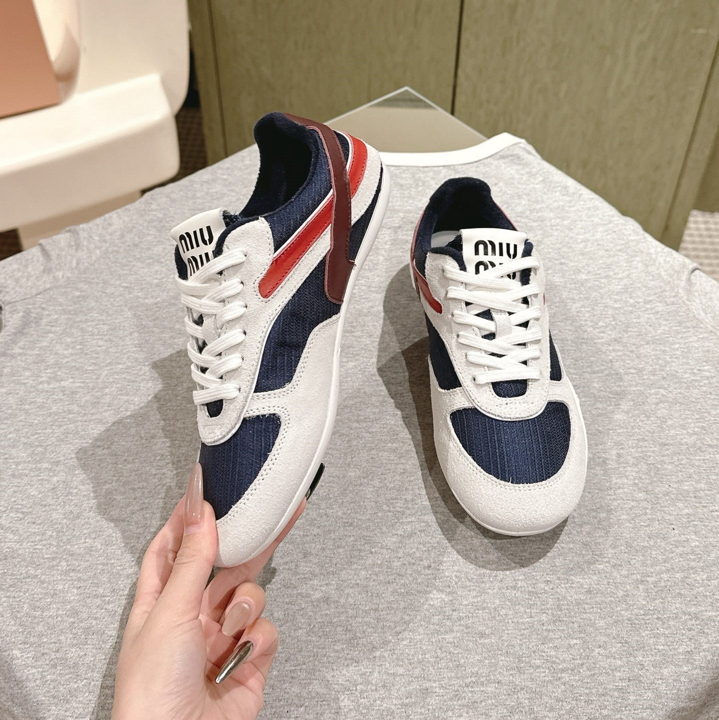 Miu Gymnasium Sneakers Technical Fabric & Suede 445726