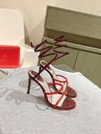 RC 25 Snake-Shaped High-Heeled Sandals Dark Red Silk Rhinestones 268061