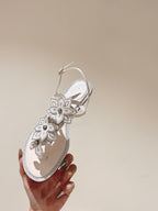 RC 25 Flat Sole Flower Thong White Silk Rhinestones 268063