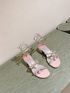 RC 25 Snake-Shaped Add Bow High Heeled Pink Silk Rhinestones 268070