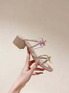 RC 25 Add Bow Diamond Sandals 4.5cm Pink Silk Rhinestones 268073