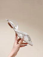 RC 25C Slingback Flat Shoe White Silk Rhinestones 268075