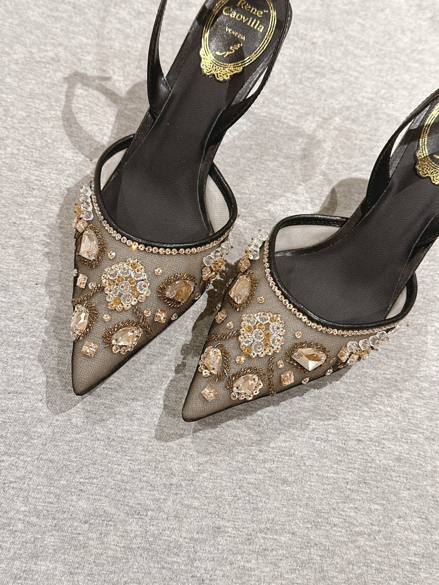 RC 25C Slingback Diamond High Heel Multicolor Silk Rhinestones 268077