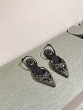 RC 25 Diamond Lace High Heeled Sandals Black Sheepskin 268055