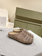 The Row 25ss Perforated Mule 20mm Taupe Suede 451270