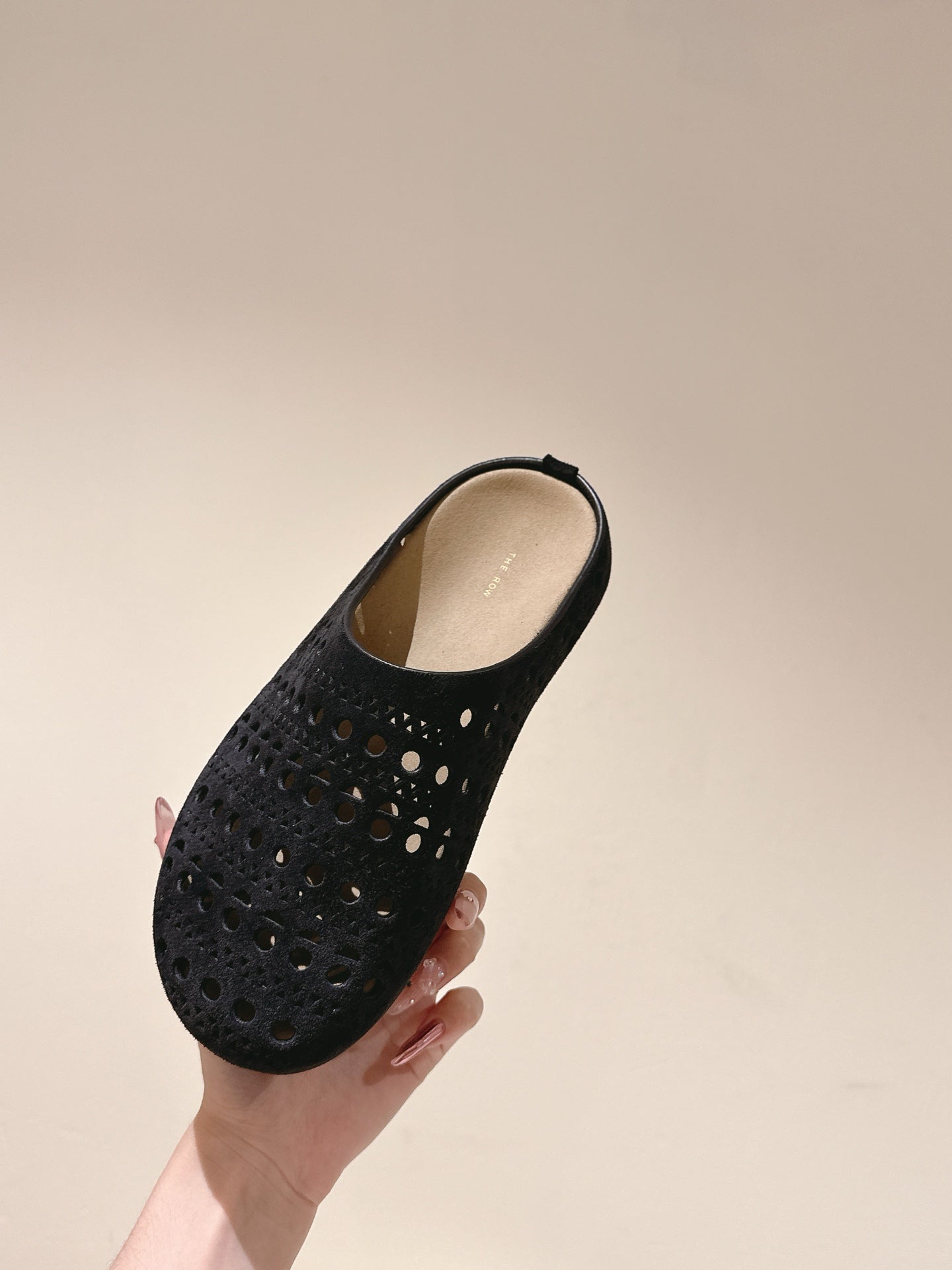 The Row 25ss Perforated Mule 20mm Black Suede 451273