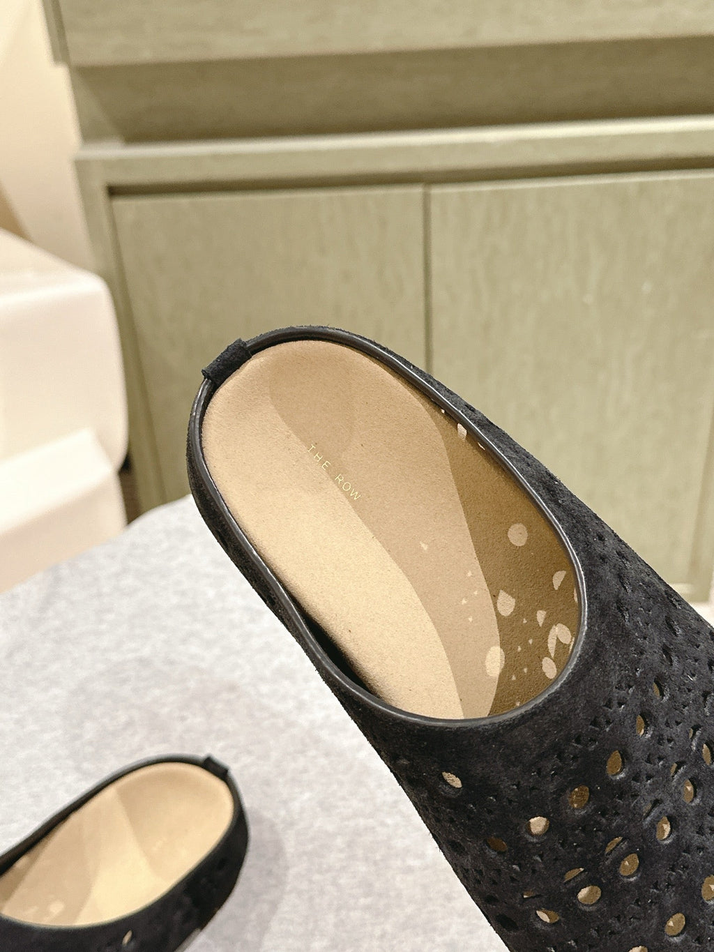 The Row 25ss Perforated Mule 20mm Black Suede 451273