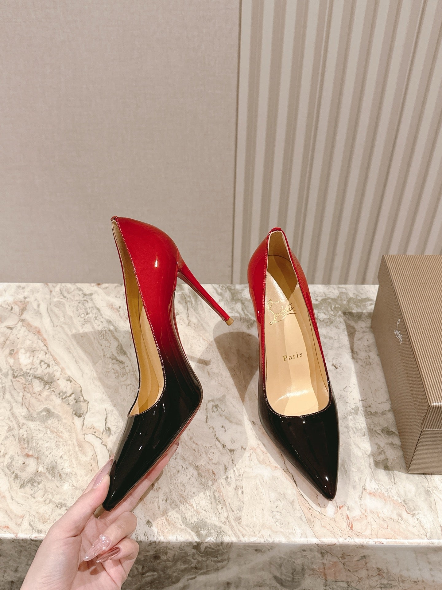 CL 25s So Kate Pumps 95mm Black Mix Red Patent Leather 446679