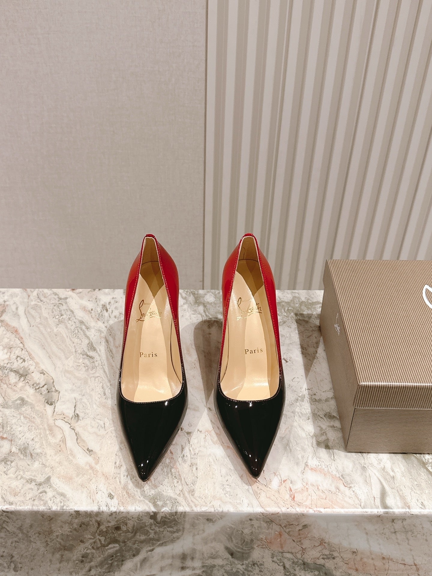 CL 25s So Kate Pumps 95mm Black Mix Red Patent Leather 446679