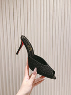 CL 25s Me Dolly Sandal Mule Heel Pump 85mm Black Sheepskin 446686