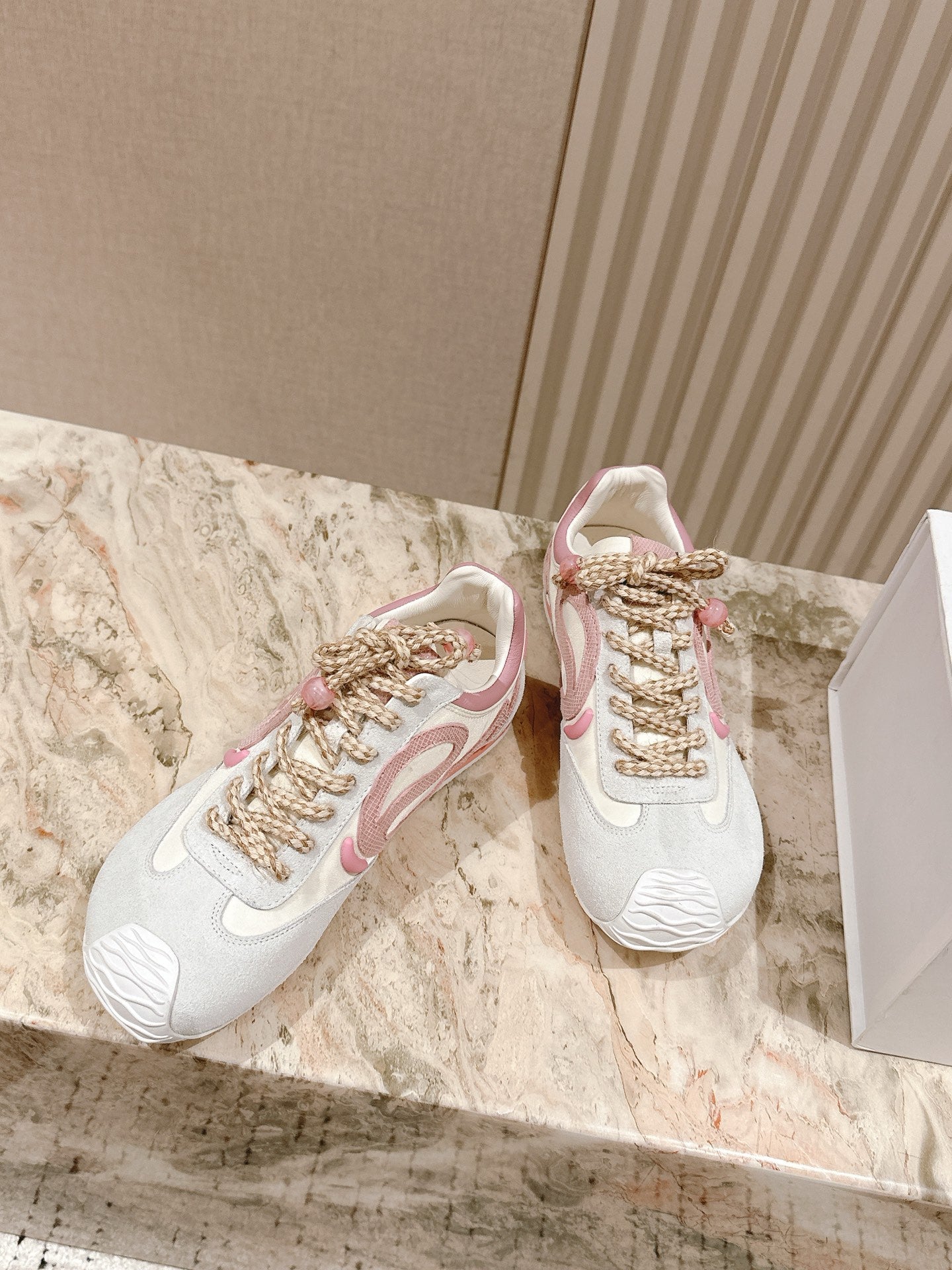Loewe 2025 Paula's Ibiza Flow Runner Sneaker Ivory Pink Suede Leather 556047