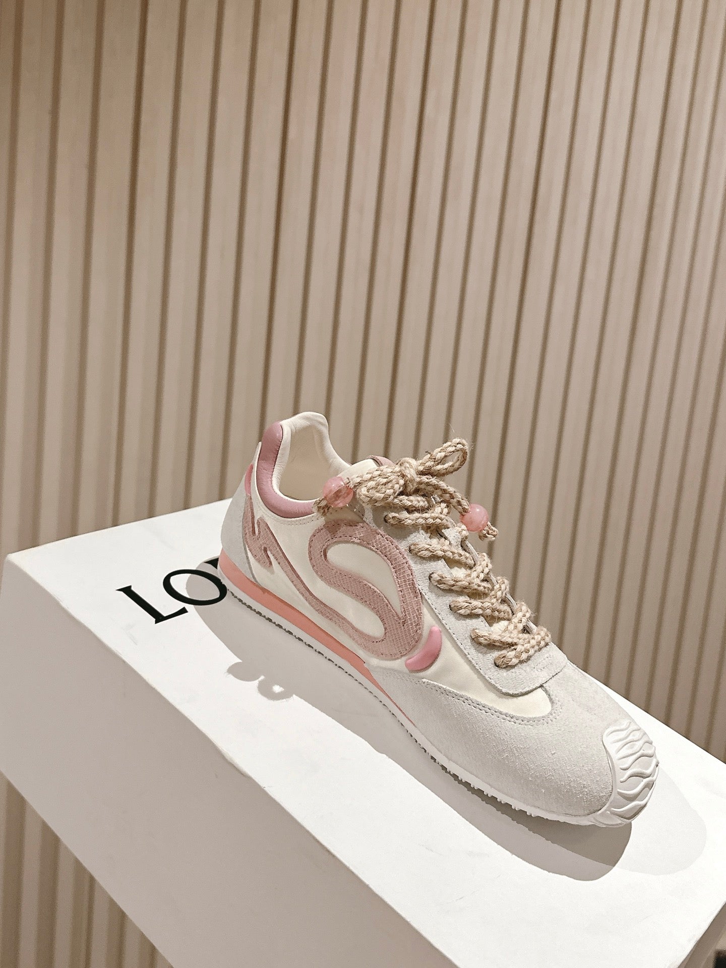 Loewe 2025 Paula's Ibiza Flow Runner Sneaker Ivory Pink Suede Leather 556047