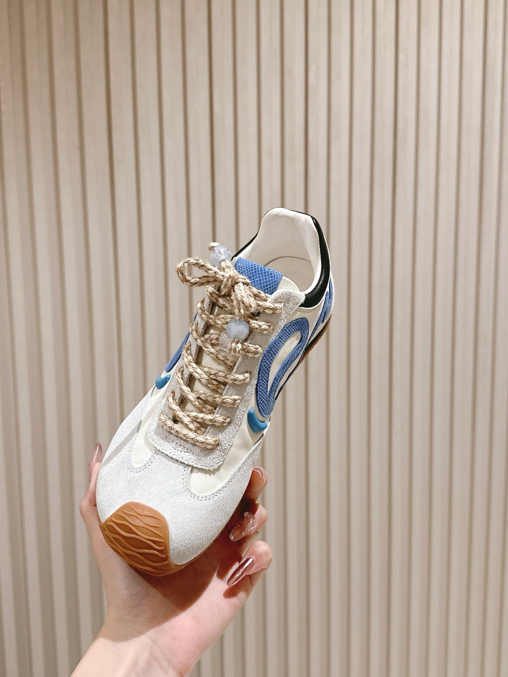 Loewe 2025 Paula's Ibiza Flow Runner Sneaker Ivory Blue Suede Leather 556048