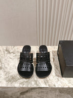 Alaia 2025 Vienne Cutout Kitten-Heel Slide Sandals Black Leather 293648