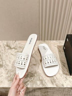 Alaia 2025 Hollow Slippers White Leather 293655