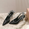 Miu Mordoré Pointed Toe Slingback Pumps 85mm Black Cowhide Sheepskin 445788