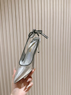 Miu Mordoré Pointed Toe Slingback Pumps 85mm Sliver Cowhide Sheepskin 445790