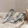 Miu Mordoré Pointed Toe Slingback Pumps 85mm Sliver Cowhide Sheepskin 445790