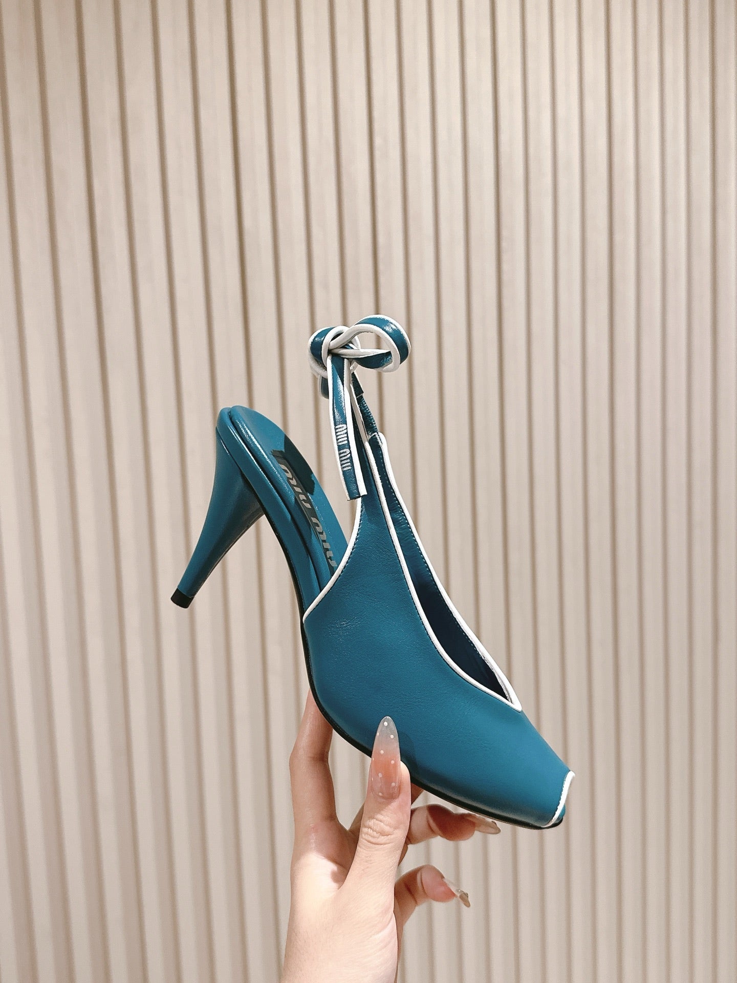Miu Mordoré Slingback Pumps 85mm Blue-teal.Cowhide Sheepskin 445792