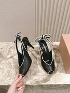Miu Mordoré Slingback Pumps 85mm Black Cowhide Sheepskin 445793