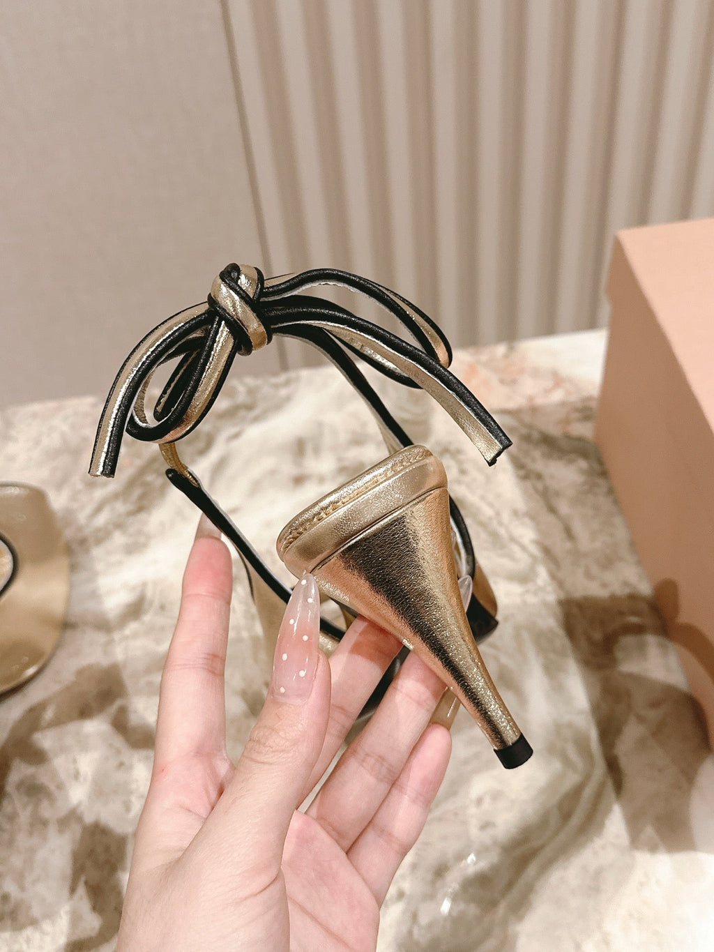 Miu Mordoré Slingback Pumps 85mm Light Gold Cowhide Sheepskin 445794