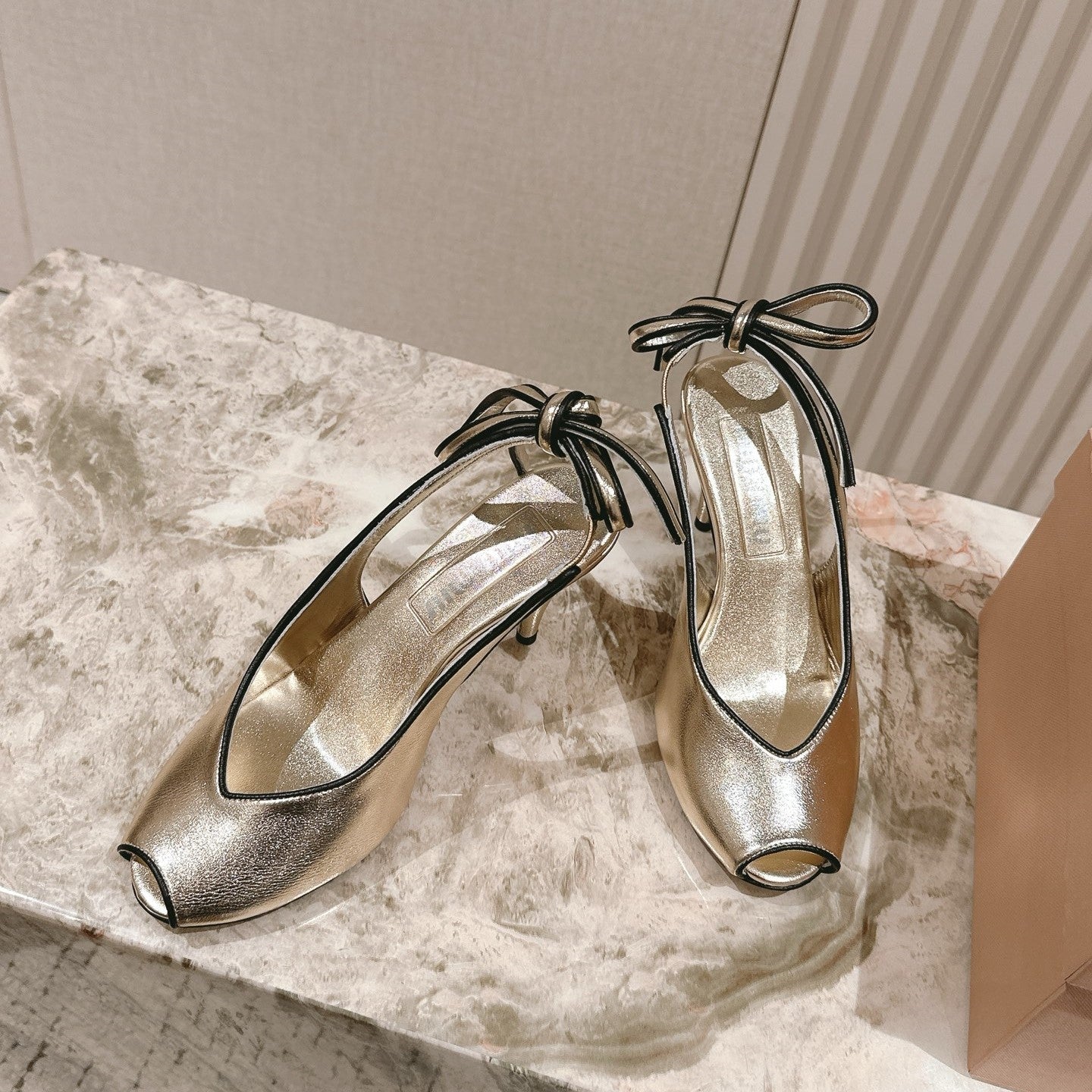 Miu Mordoré Slingback Pumps 85mm Light Gold Cowhide Sheepskin 445794