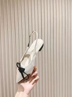 CC 25ss Bow Tie Slingbacks 20mm White Satin & Patent Leather 447409