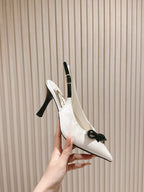 CC 25ss Bow Tie Slingbacks 85mm White Satin & Patent Leather 447412