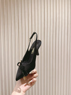 CC 25ss Bow Tie Slingbacks 85mm Black Satin & Patent Leather 447414