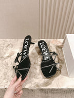 Loewe 25 Petal Bow Sandals Black Cowhide PVC