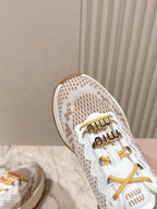 Miu Technical Sneakers White Light Brown Cowhide Fabric 445810