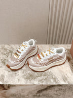 Miu Technical Sneakers White Light Brown Cowhide Fabric 445810
