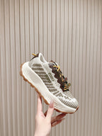 Miu Technical Sneakers White Olive Cowhide Fabric 445811