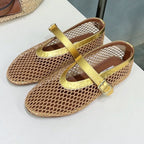 Alaia 25 Laminated Fishnet Ballet Flats Gold Lambskin 576441