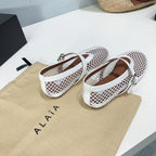 Alaia 25 Laminated Fishnet Ballet Flats White Lambskin 576442