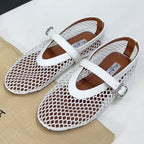 Alaia 25 Laminated Fishnet Ballet Flats White Lambskin 576442