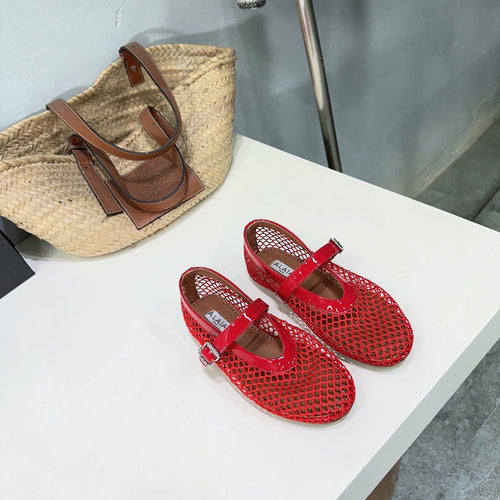 Alaia 25 Laminated Fishnet Ballet Flats Red Lambskin 576443