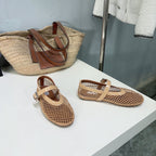 Alaia 25 Laminated Fishnet Ballet Flats Fawn Lambskin 621833