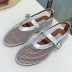 Alaia 25 Laminated Fishnet Ballet Flats Silver Lambskin 677174