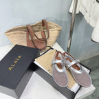Alaia 25 Laminated Fishnet Ballet Flats Silver Lambskin 677174