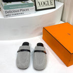 IENA MULE  GRAY CANVAS AND BLACK CALFSKIN