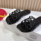Petal Anagram Slide in Black Patent Calfskin 273744