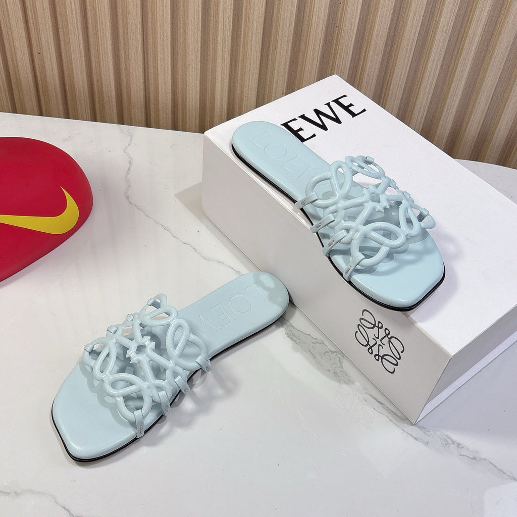 Petal Anagram Slide in Sky Blue Soft Calfskin 273743