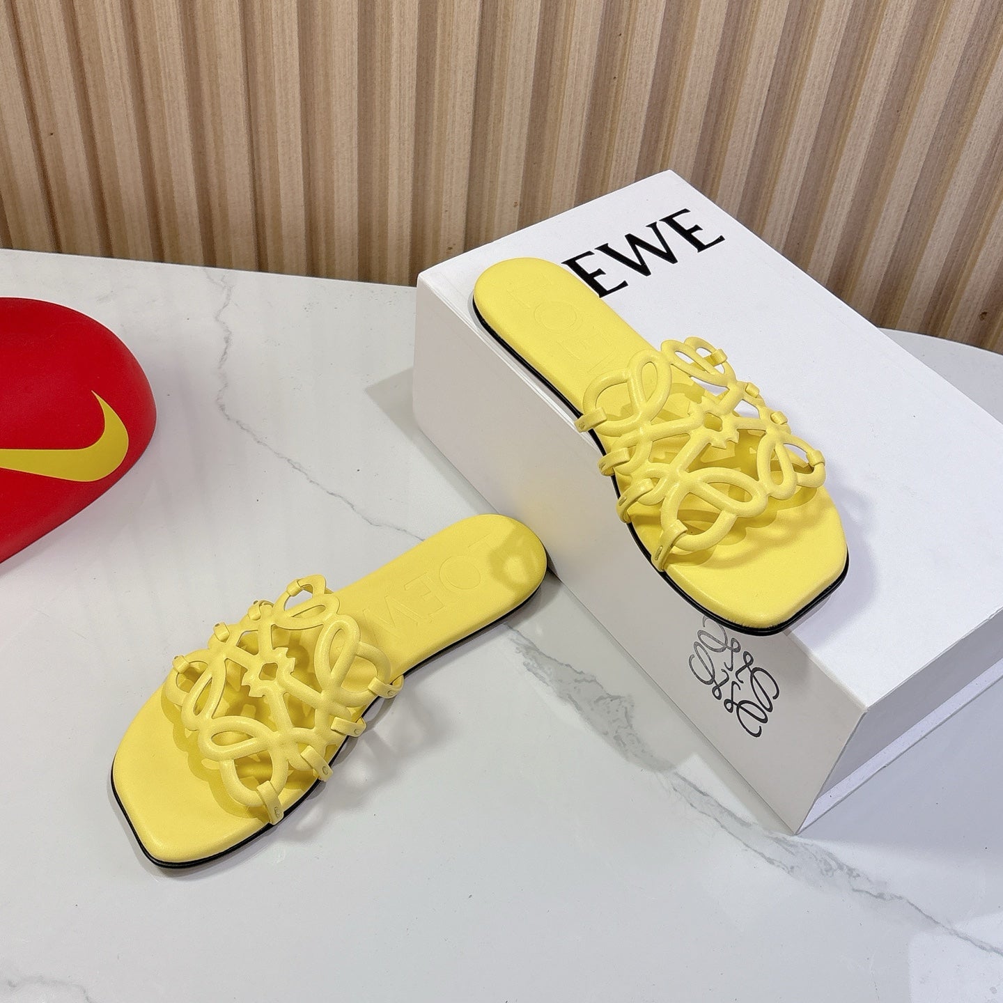 Petal Anagram Slide in Yellow Soft Calfskin 273742