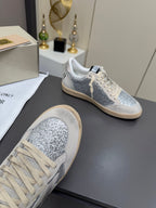 Golden Goose 26s Ball Star Sneakers Sliver Grey Suede Glitter 735899