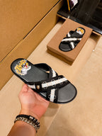 GG Men's Sandals Slide Black Leather 587233