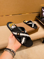 GG Men's Sandals Slide Black Leather 587233