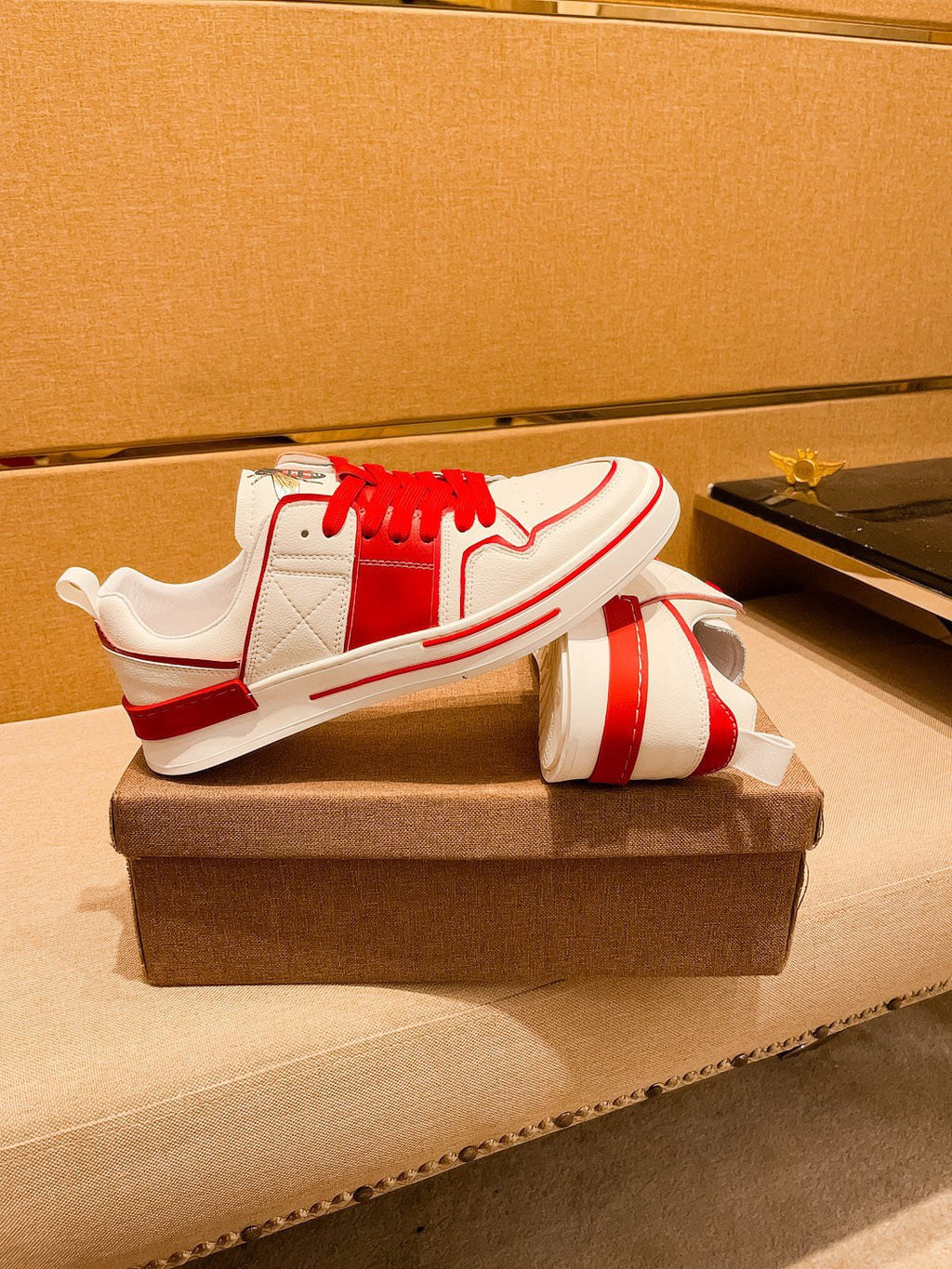 GG Men's Sneaker White Red Cowhide 671710
