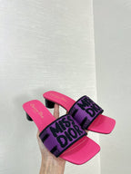 dway heeled slide 35 purple red embroidered cotton