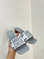 dway heeled slide 35 grey embroidered cotton